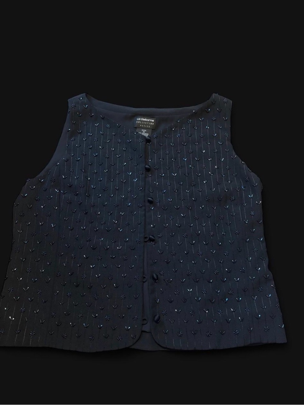 Vintage Liz Claiborne dark blue vintage 90s button up vest hand beaded embroider
